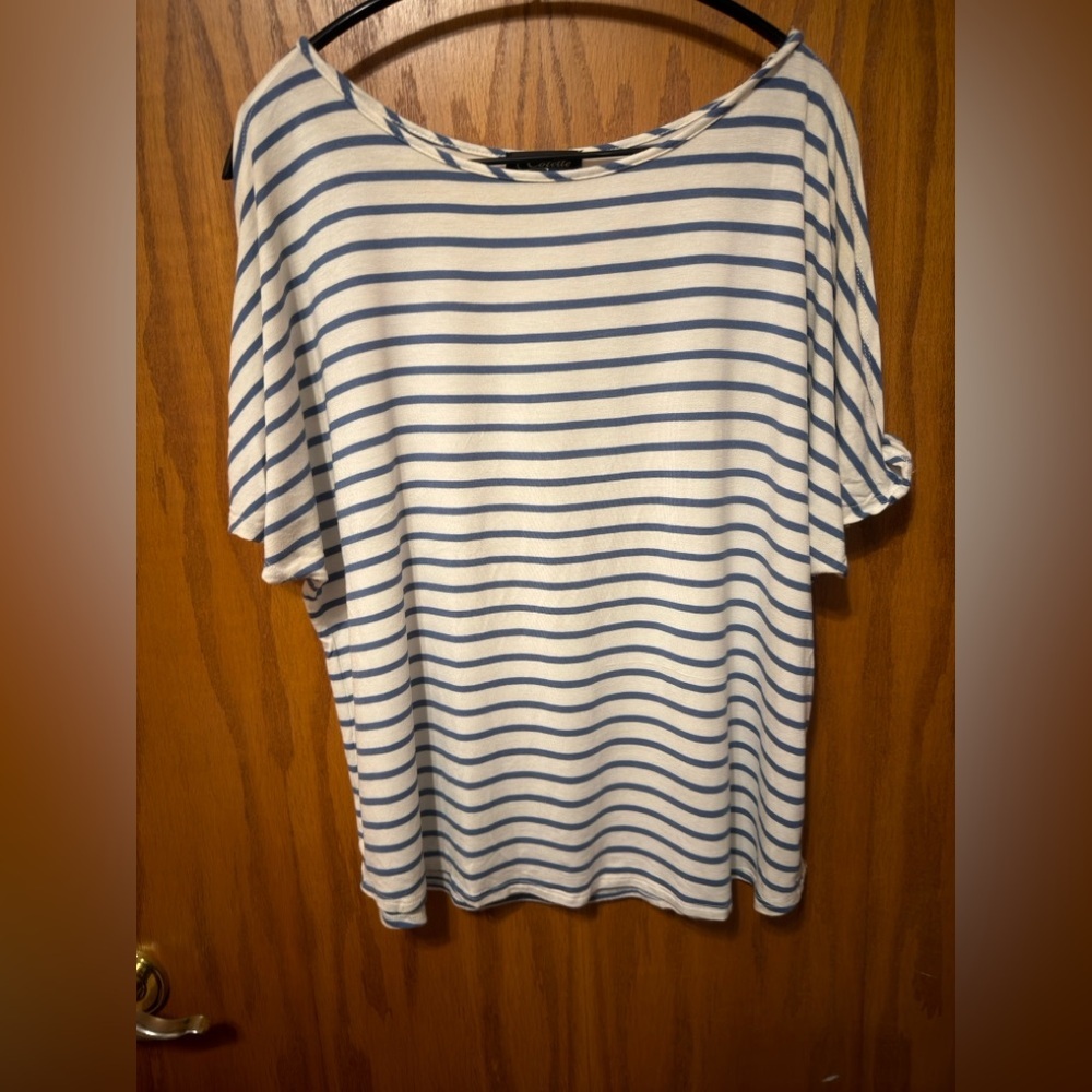 Colette Blue and White Striped Cold Shoulder Top from Stitch Fix Size Large - Picture 1 of 9